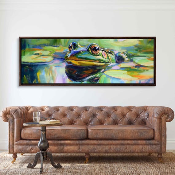 Frog Resting On Lily Pad In Pond Wall Art Print Gift For Animal Lover Nature Photo Gift For Him Her Ready To Hang
