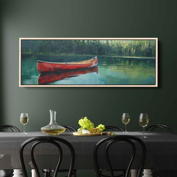 Lone Canoe Floating In Lake Acrylic Wall Art Print Calm Water Gift For Outdoorsman Ready To Hang