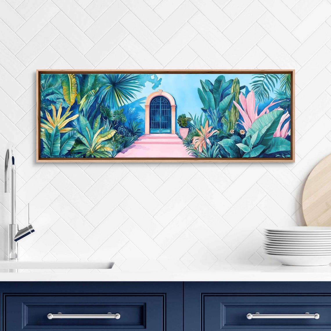 Casa Azul Watercolor Art Wall Art Print Lush Tropical Plants Bright Blue Sky
