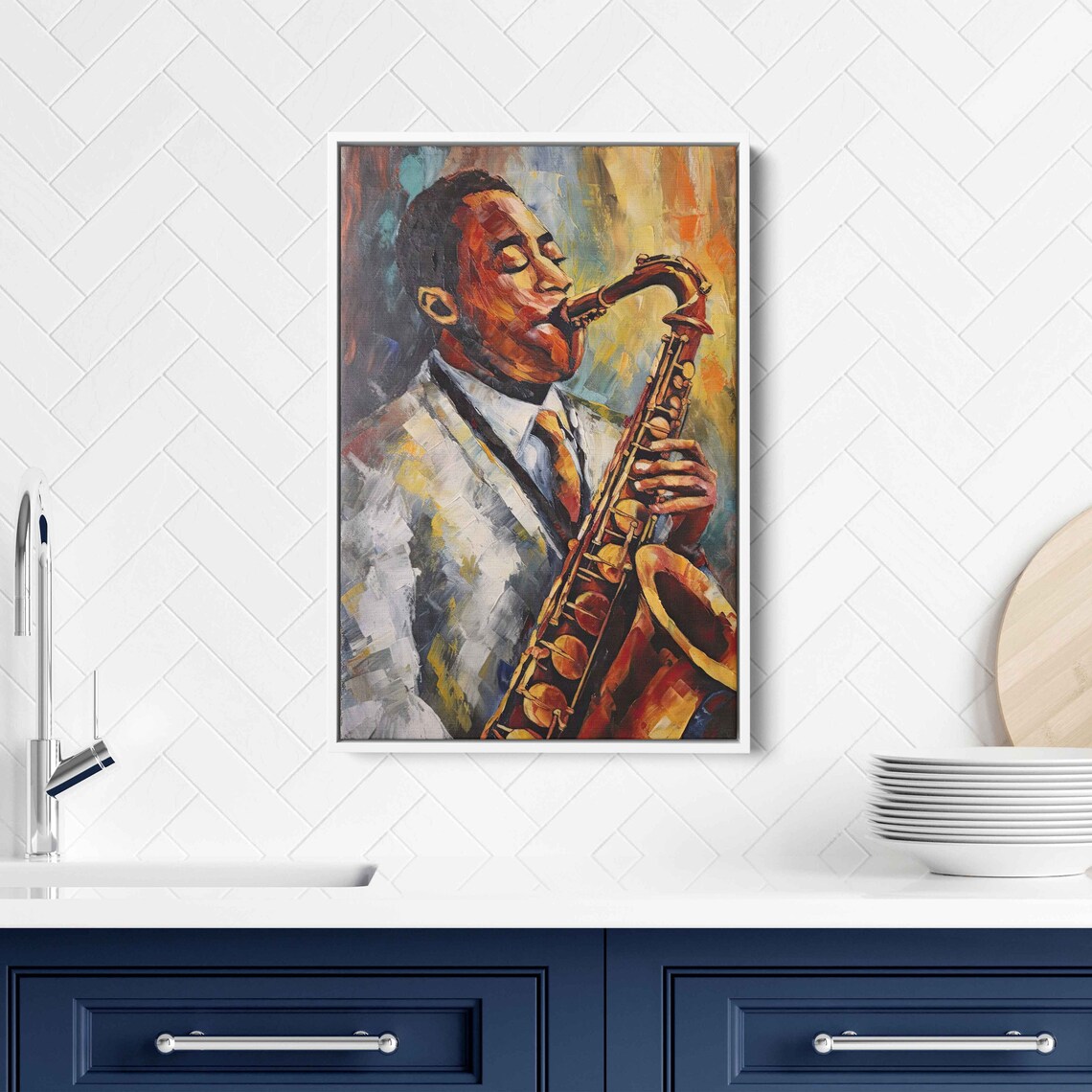 Jazz Saxophone Player Impressionist Oil Painting Music Poster - Image 2