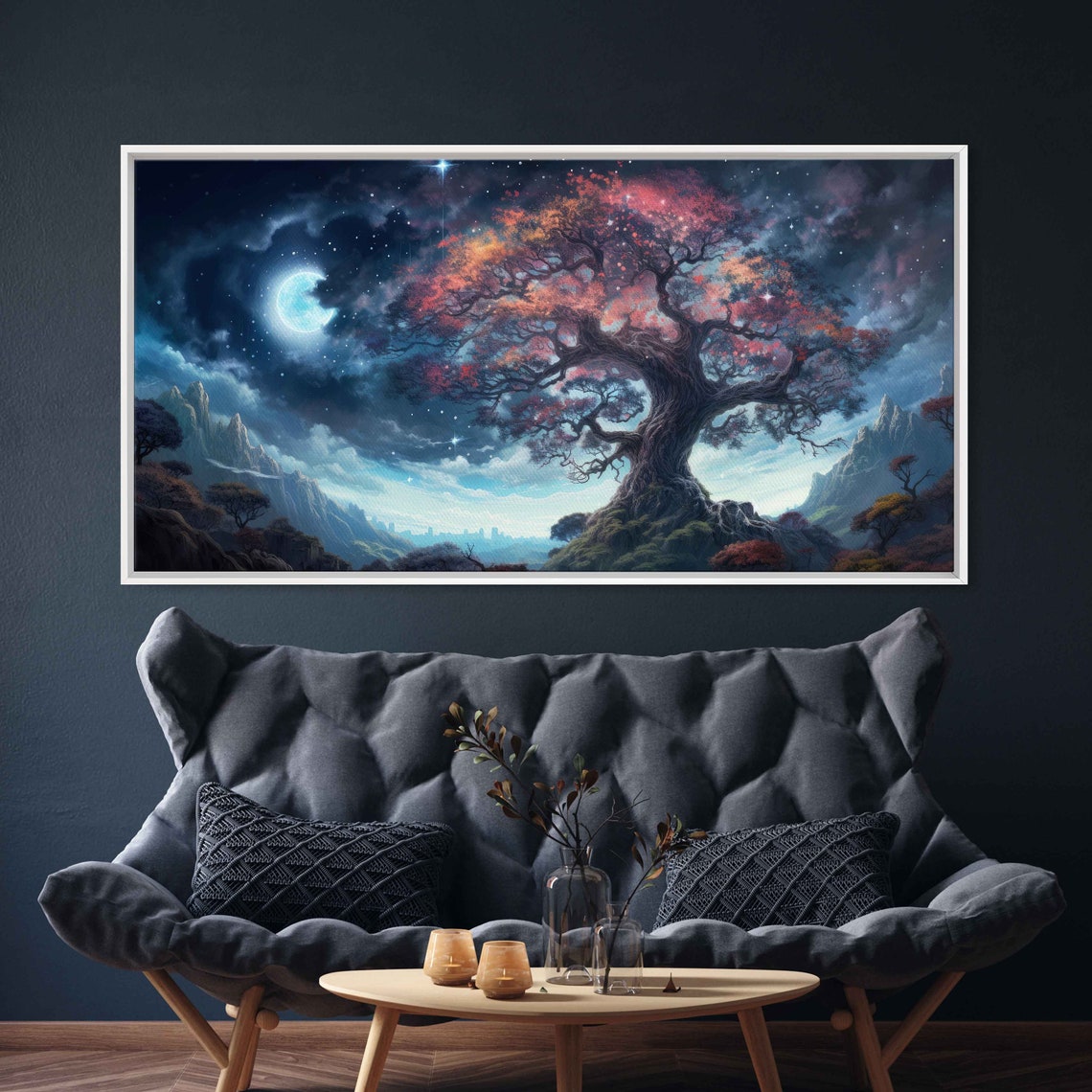 Moonlit Enchanted Tree Wall Art Print Starry Night Sky Magical Nature Ready To Hang