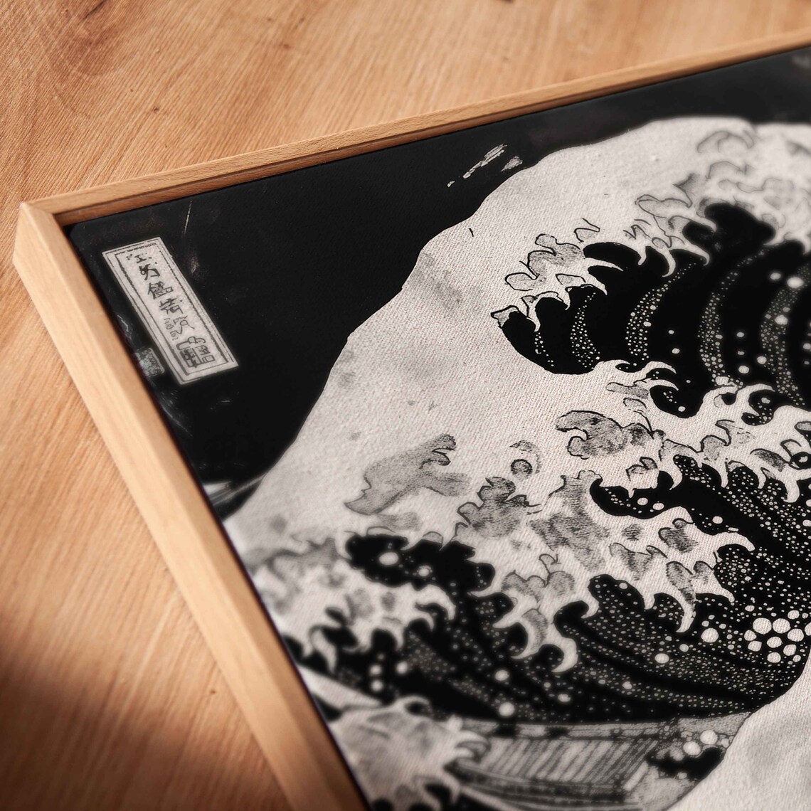 Hokusai Great Wave Monochrome Black Japanese Woodblock Style Art - Image 2
