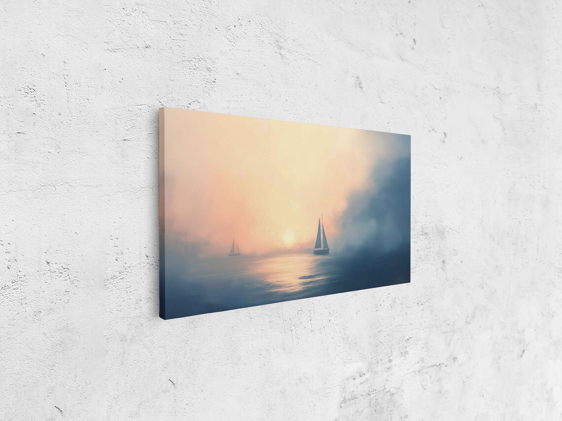 Misty Ocean Morning Sailboats Peach Sky Calm Sea Serenity Poster - Image 4