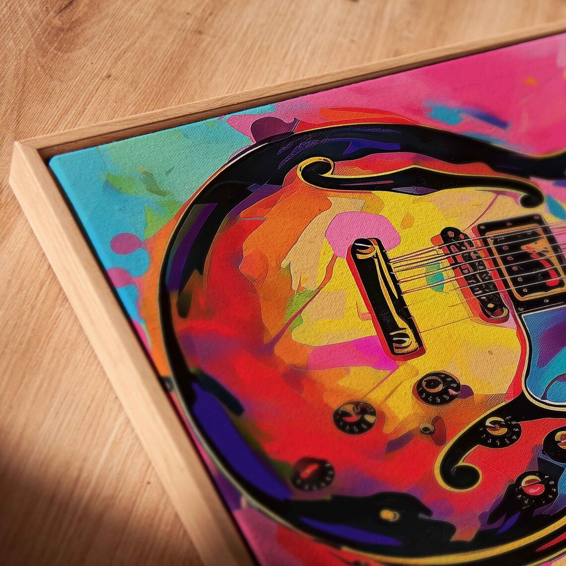 Neon Pop Art Electric Guitar With Colorful Paint Splashes Music Poster - Image 2