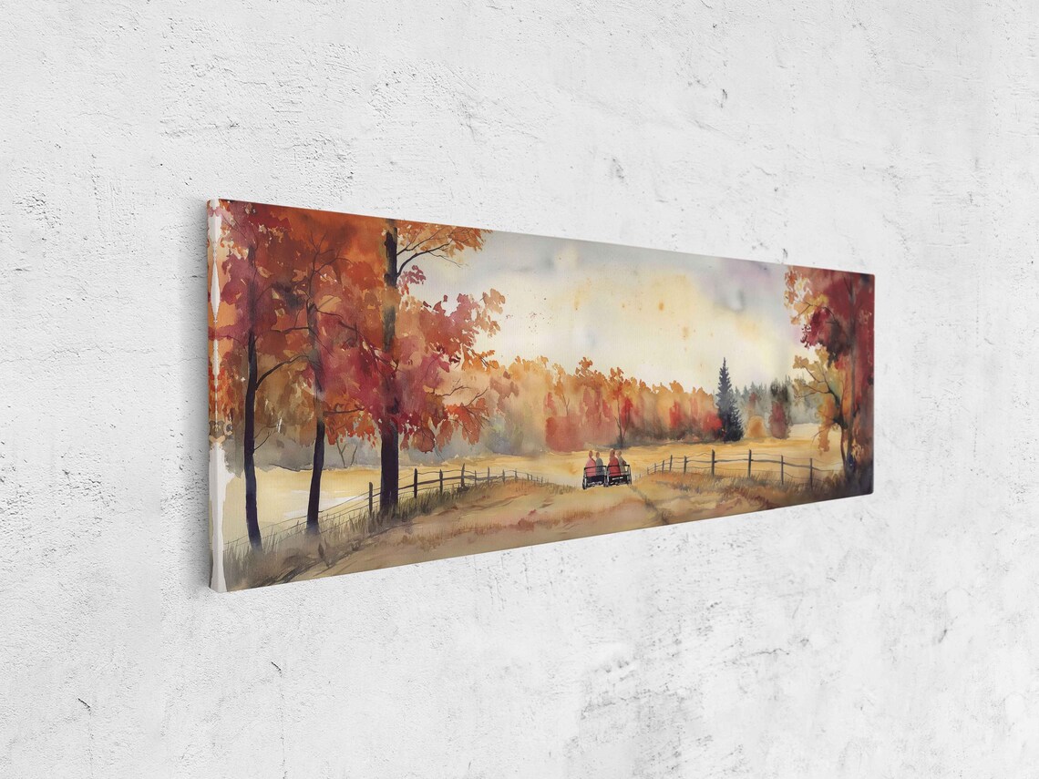 Family Hayride Horse Wagon Autumn Countryside Panoramic Wall Poster - Image 4