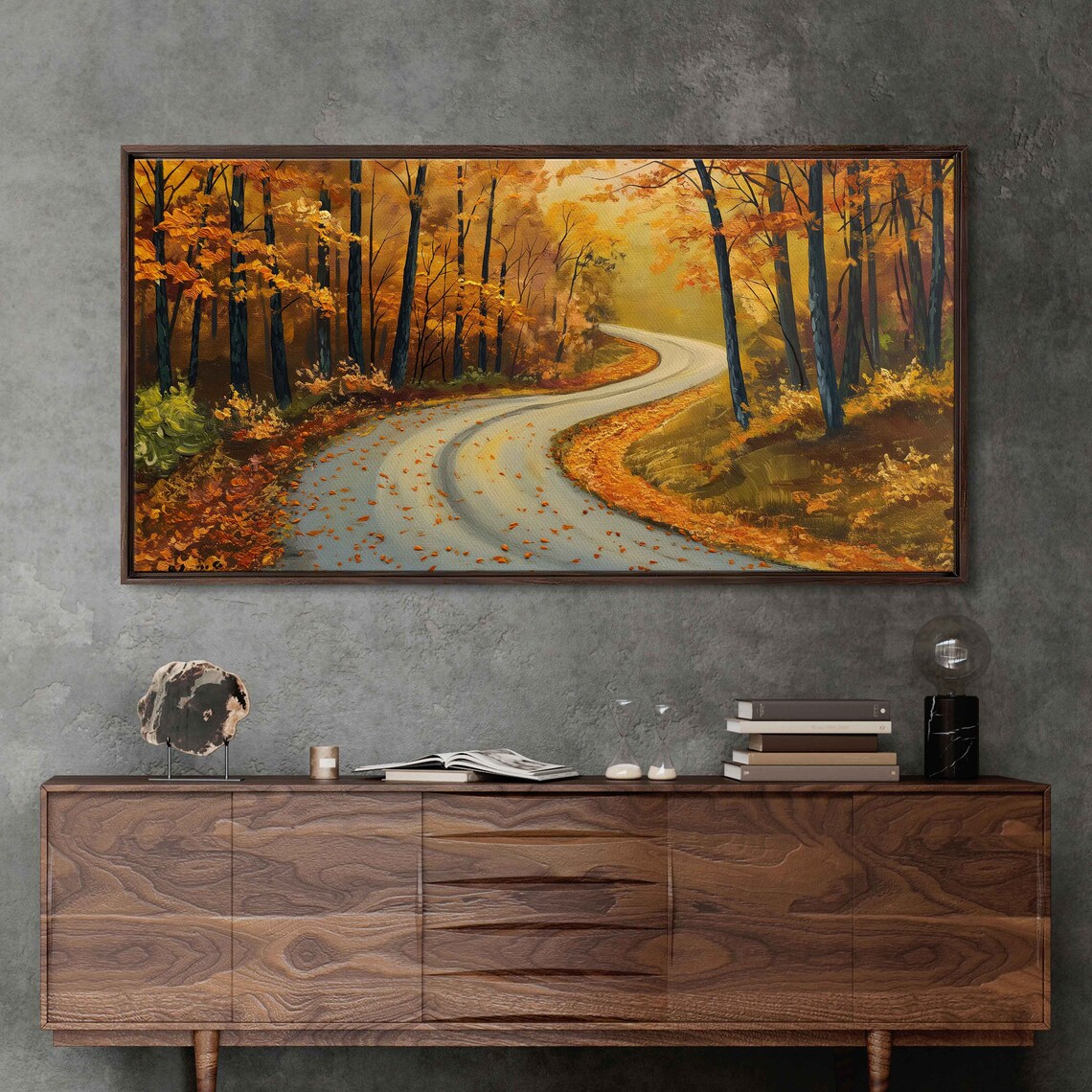 Winding Road Through Golden Autumn Forest Painting Landscape Poster
