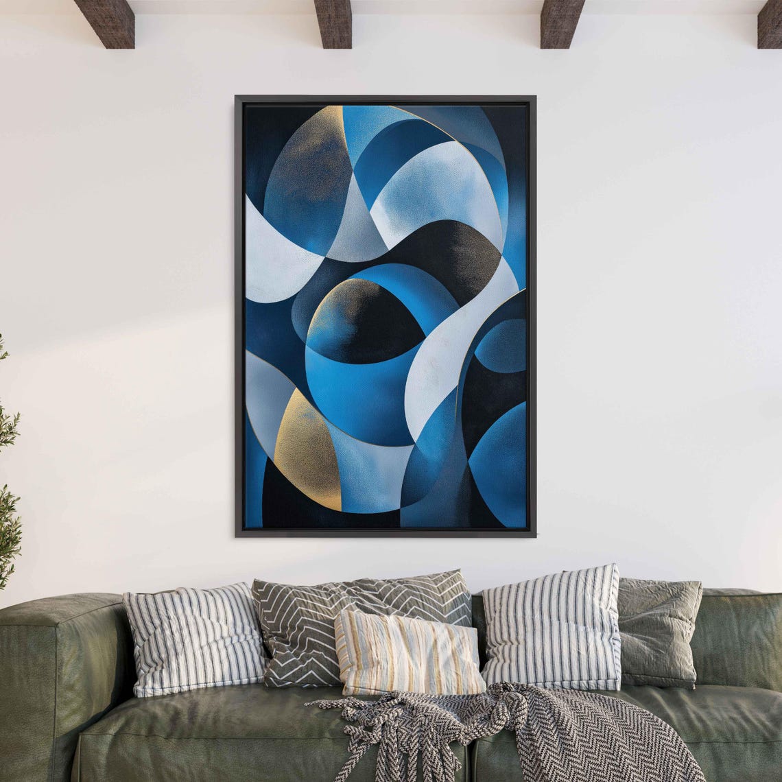 Geometric Blue Black Circles Gold Accent Modern Abstract Canvas Poster