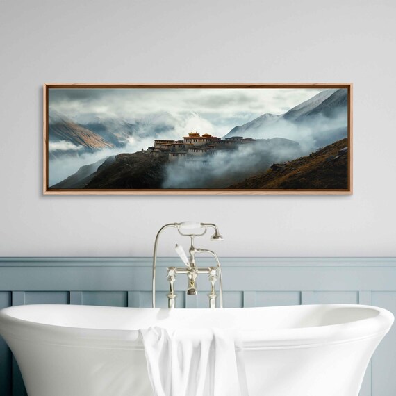 Tibetan Monastery Above Sea Of Clouds Himalayan Peak Travel Poster