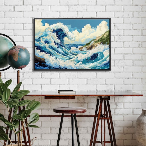 Great Wave Inspired Colossal Ocean Wave Rocky Cliffs Ukiyo E Art Poster