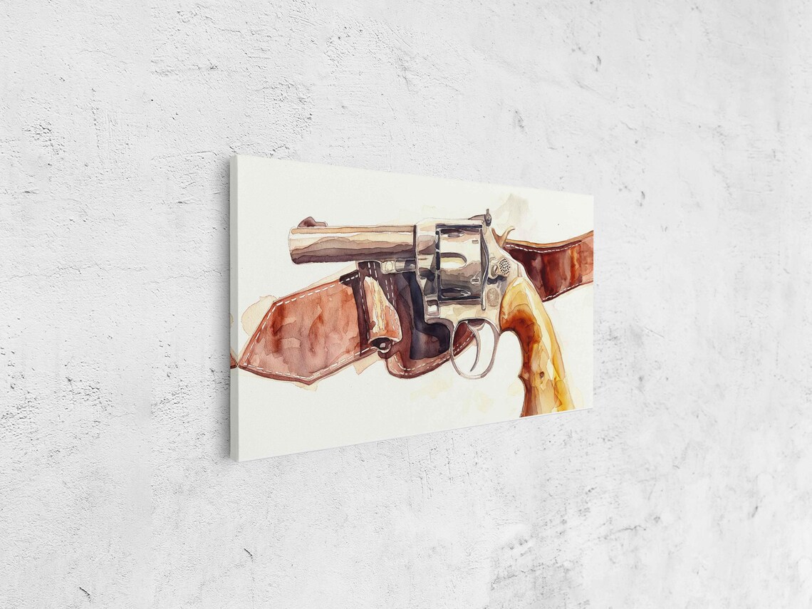 Watercolor Revolver Leather Holster Belt Panoramic Western Poster - Image 4