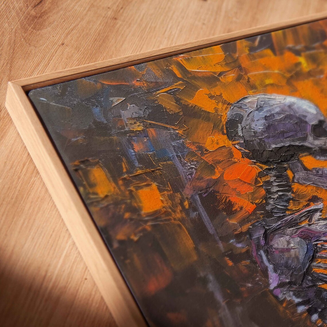 Skeleton Playing Grand Piano Orange Purple Oil Painting Poster - Image 2