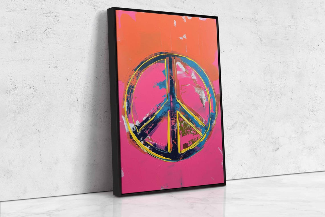 Pop Art Peace Symbol Neon Pink Orange Brushstroke Wall Poster - Image 4