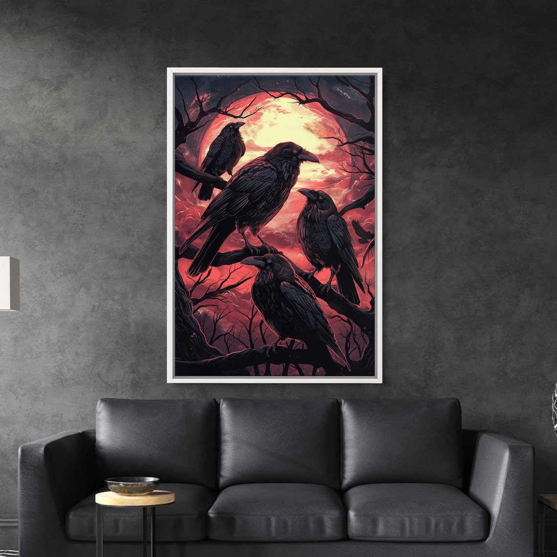 Blood Red Moon With Ravens On Branches Dark Fantasy Art Poster - Image 2