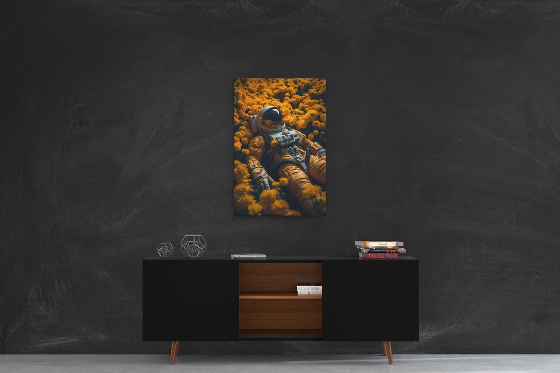 Astronaut Resting In Golden Flower Field Surreal Space Art Poster - Image 2