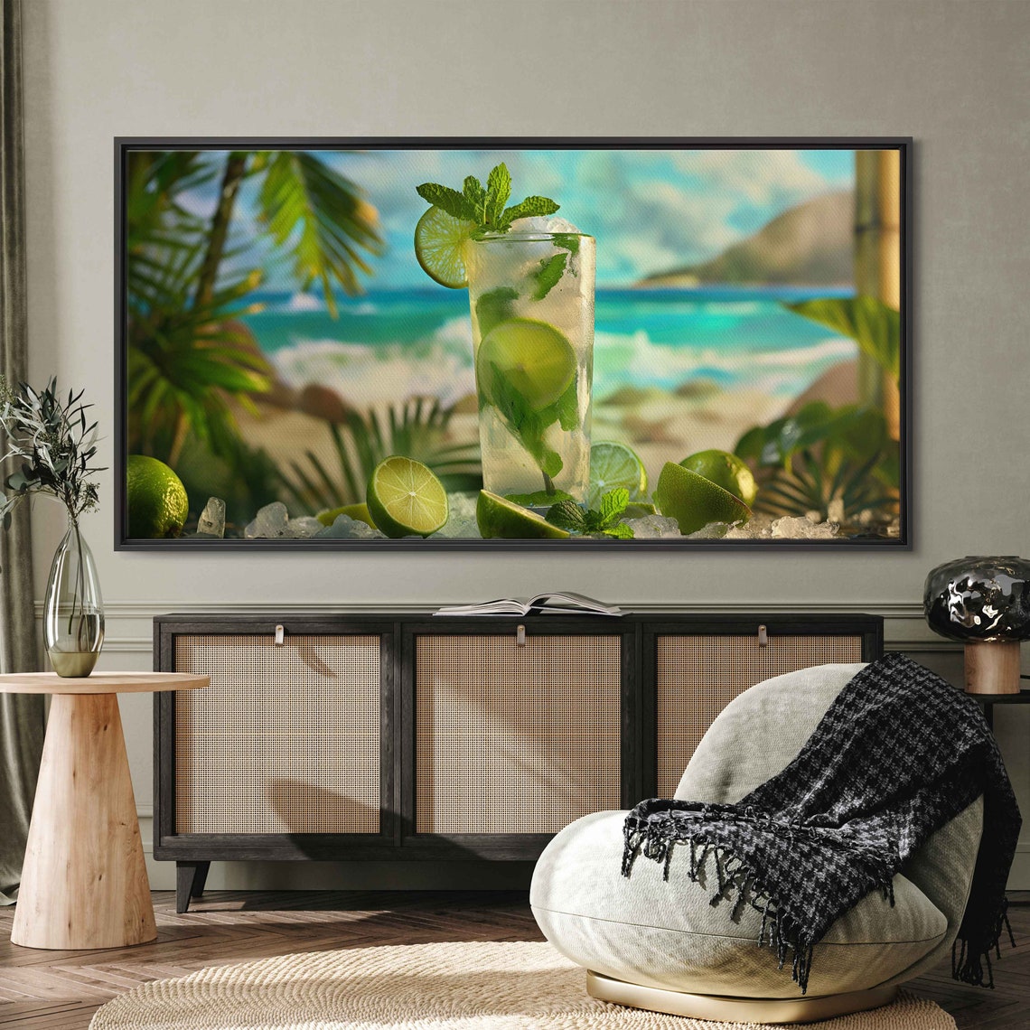 Tropical Majito Photo Ocean Waves Limes And Leaves Wall Art Print Ready To Hang - Image 3