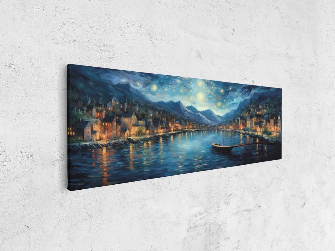 Starry Night River Town Van Gogh Style Oil Painting Night Sky Poster - Image 4