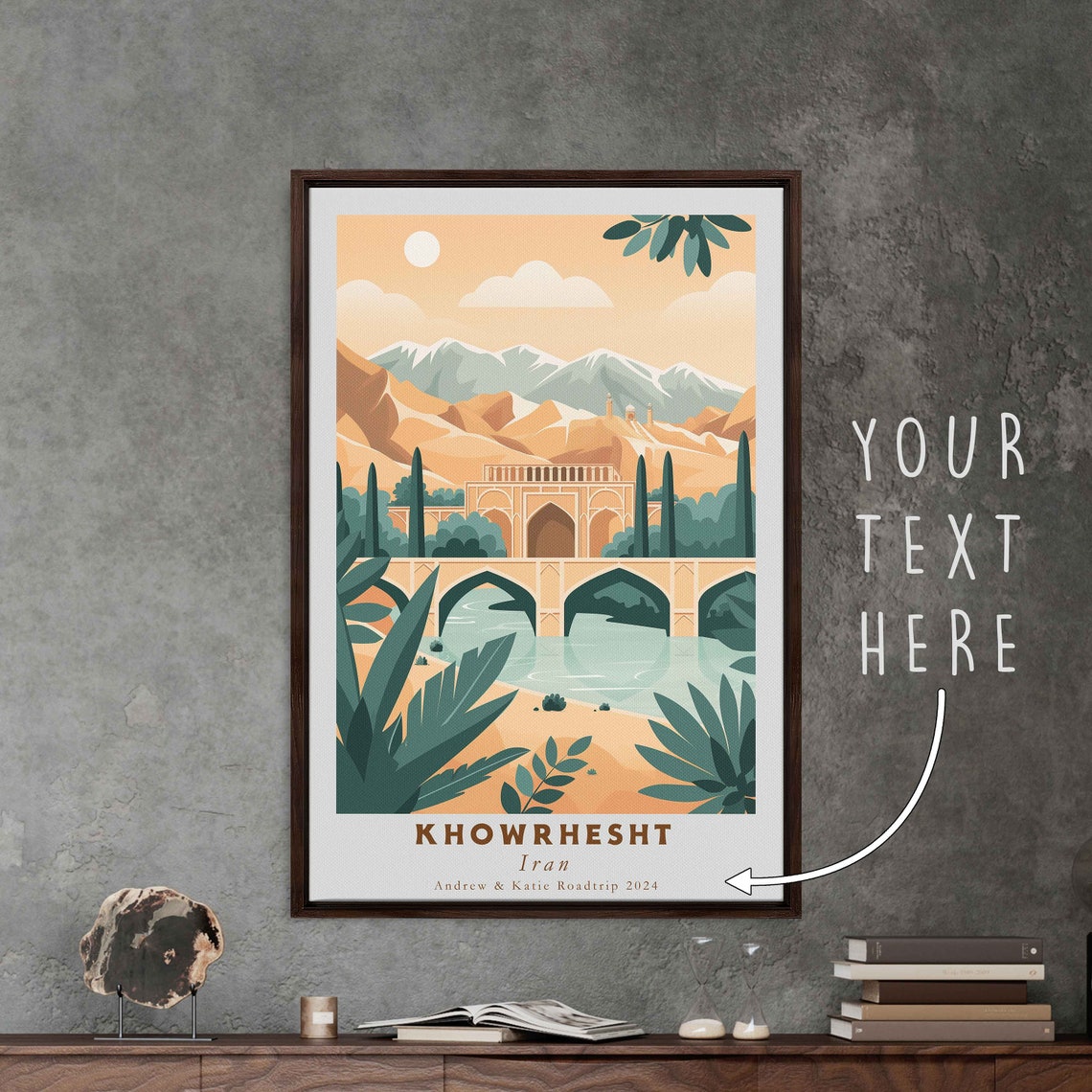 Khowrhesht Iran Arched Bridge Golden Mountain Sunset Travel Poster - Image 3