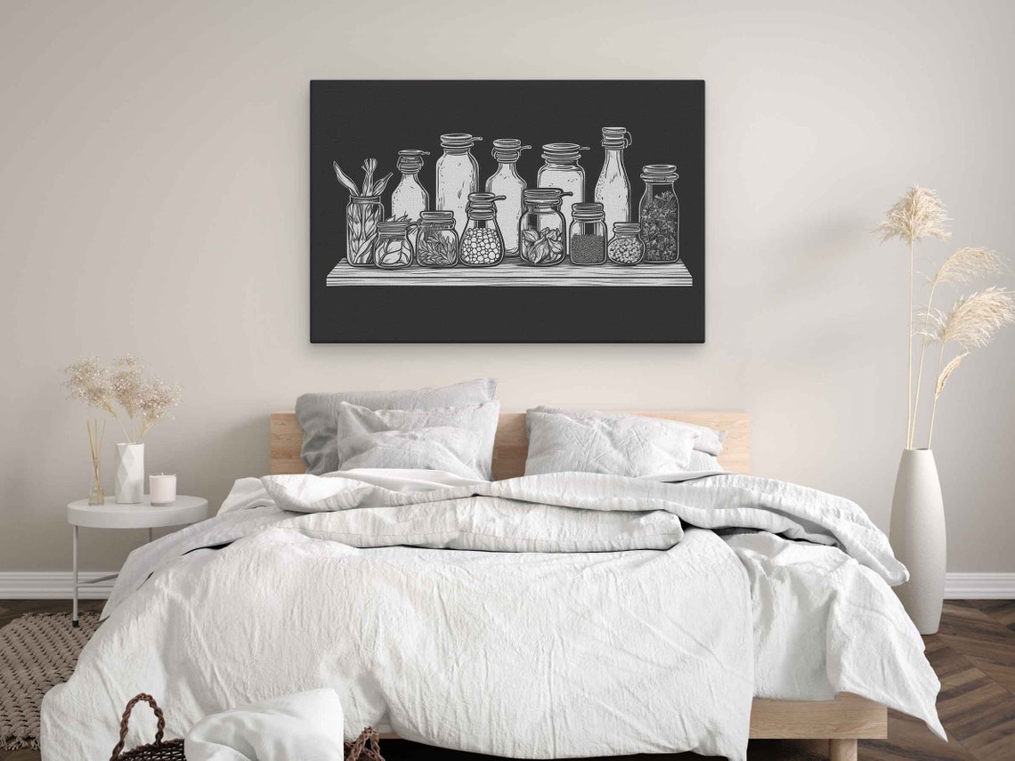 Black White Spice Jars Line Art Minimalist Kitchen Wall Decor Poster - Image 3