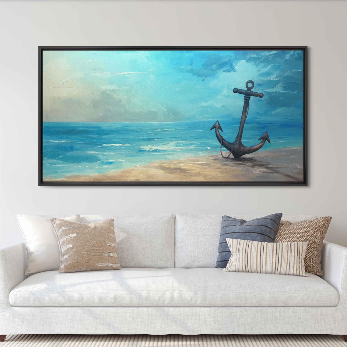 Vintage Anchor On Sandy Shore With Turquoise Ocean Waves Beach Poster
