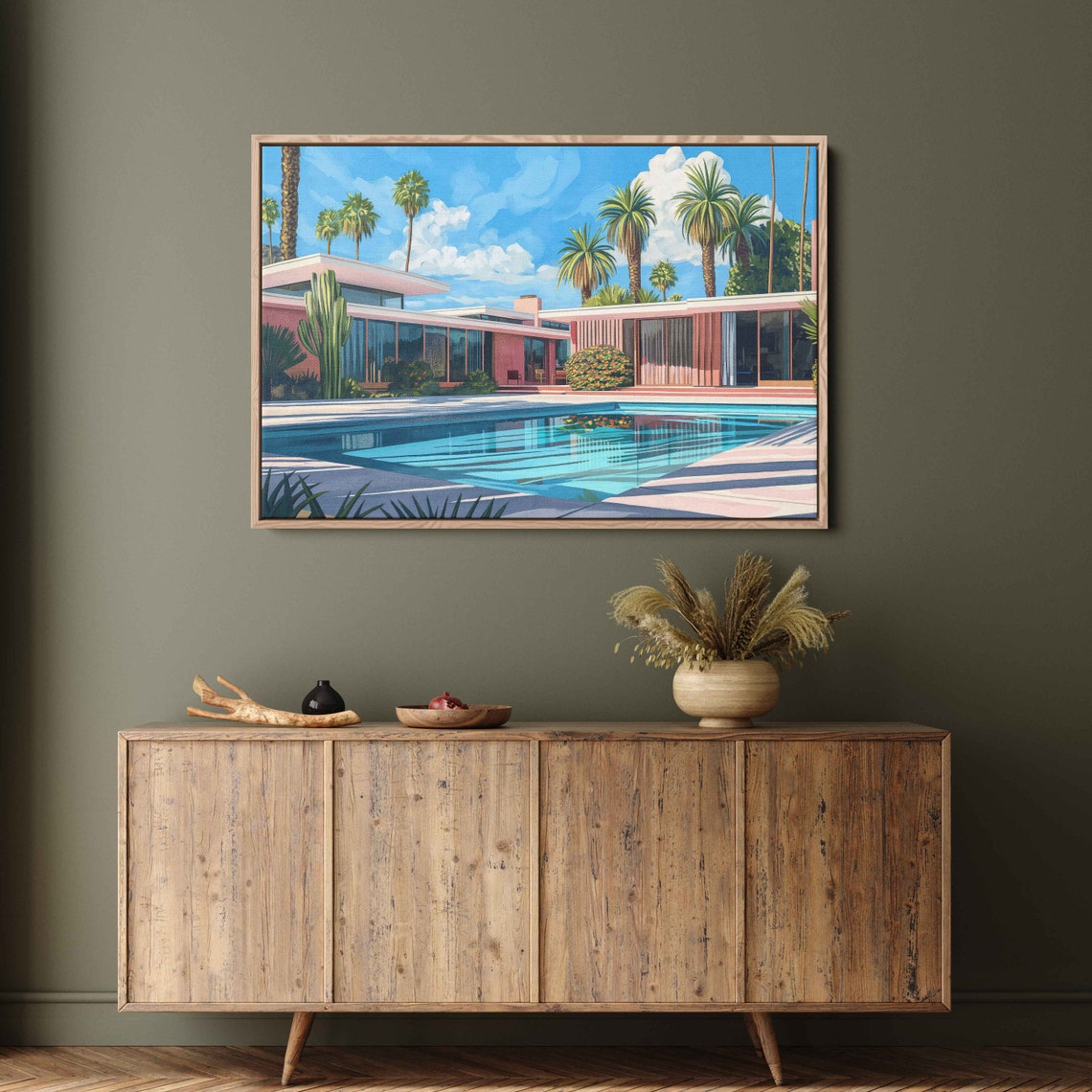 Retro Mid Century Villa With Pool Palms Sunshine Illustration Print
