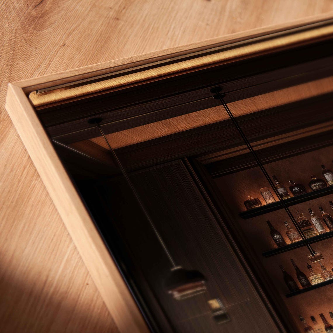 Dark Moody Home Bar Interior With Bottle Shelves And Stools Poster - Image 2