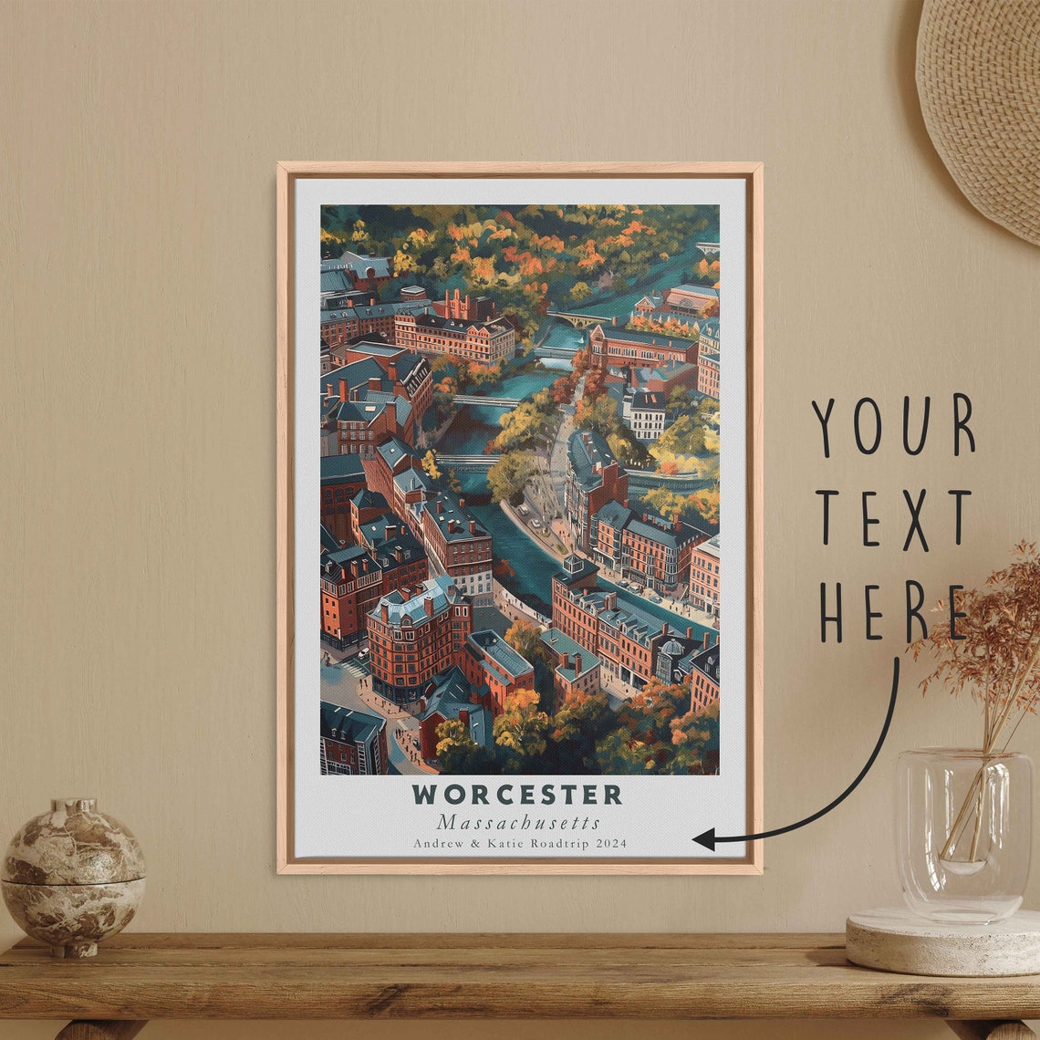 Worcester Massachusetts Autumn City River Aerial Travel Poster - Image 3