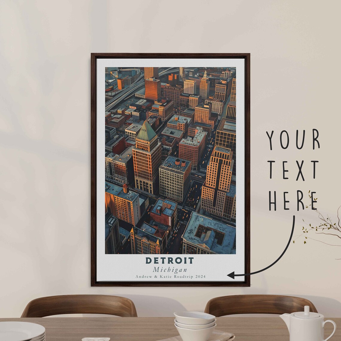 Detroit Michigan Downtown Aerial Golden Sunset Skyline View Poster - Image 3