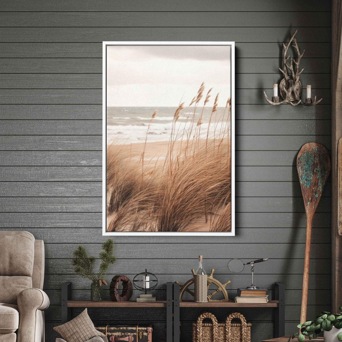 Sea Oats Blowing Wind Beach Dunes Neutral Coastal Minimalist Poster - Image 2