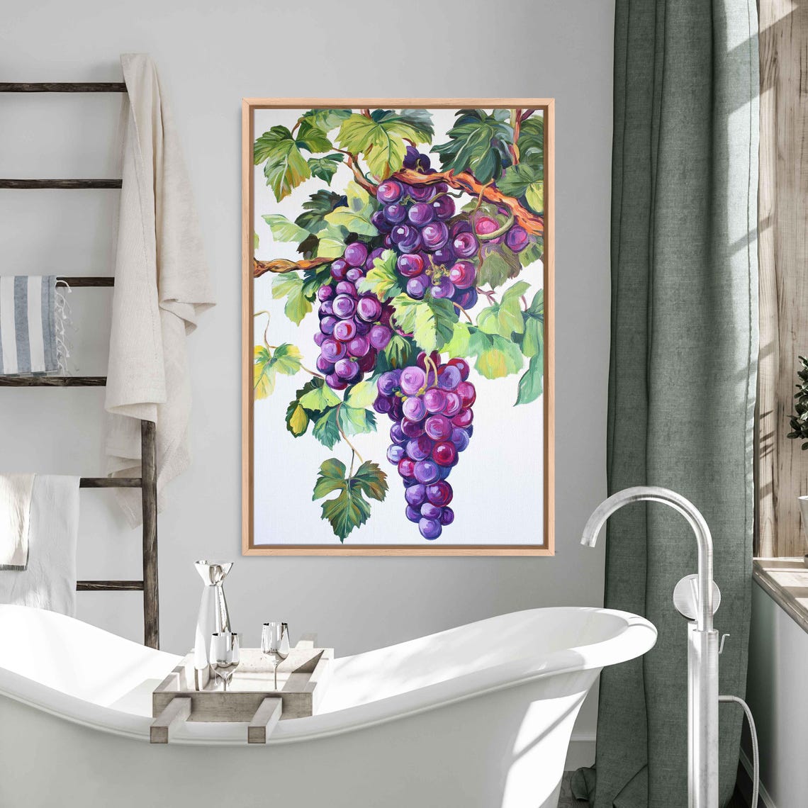 Purple Grapes Hanging On Grapevine Painting Kitchen Art Poster