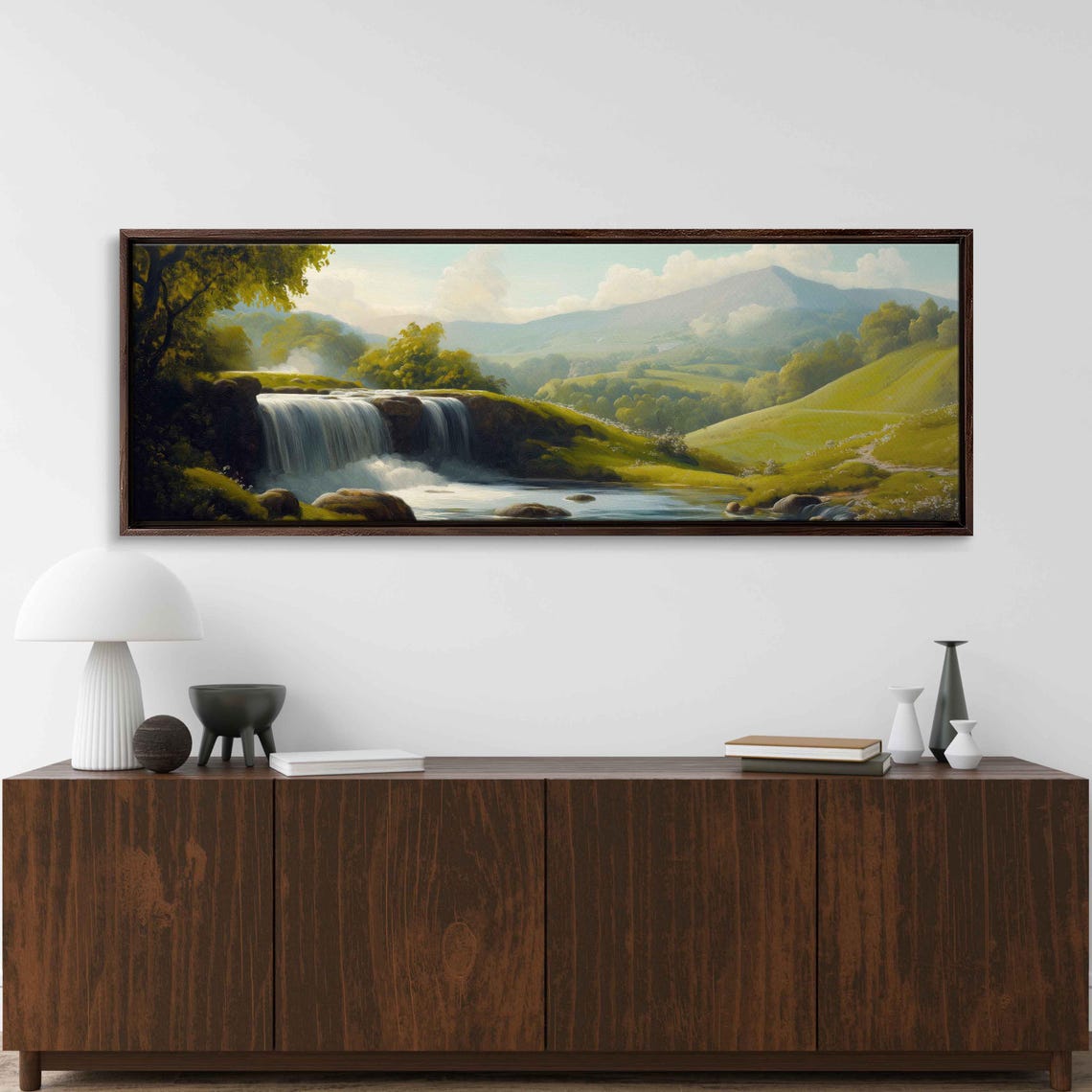 Stunning Spring Landscape With Waterfall Wall Art Print Lush Valley Romantic Style - Image 3