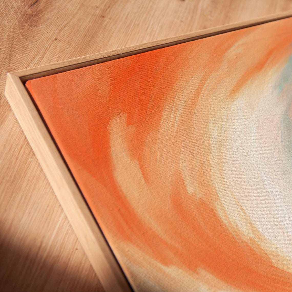 Abstract Teal and Orange Ocean Swirl Painting Modern Wall Art Poster - Image 2