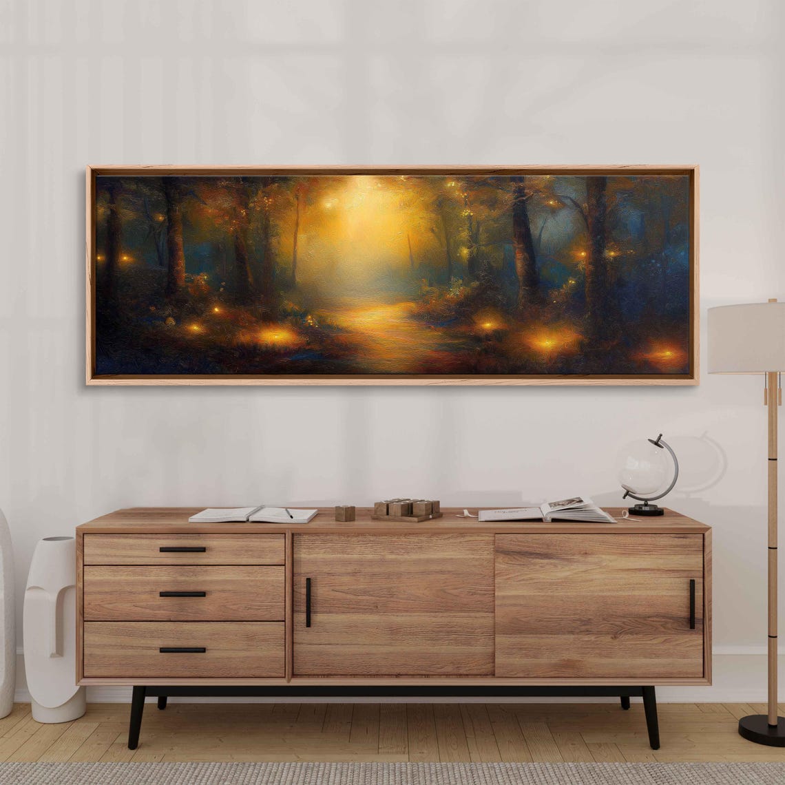 Enchanted Forest Wall Art Print Fantasy Landscape Oil Painting Fireflies Glow