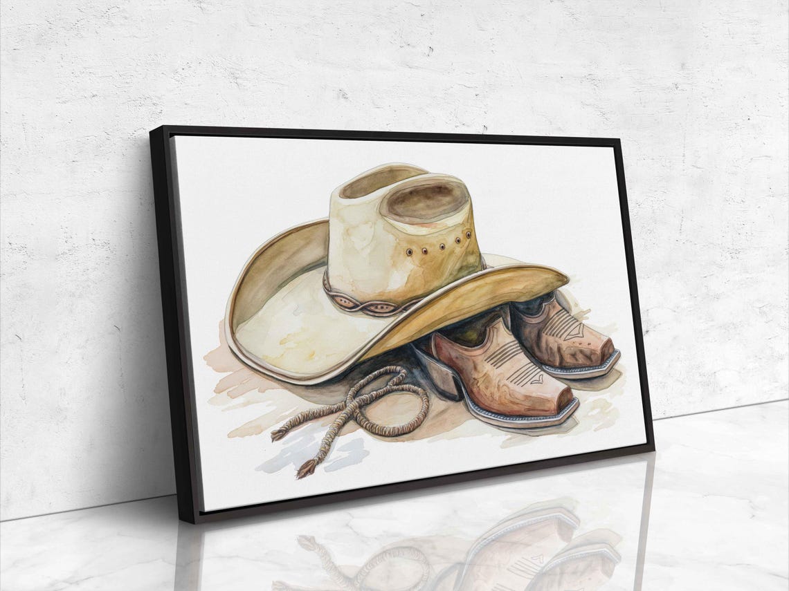 Cowboy Hat Boots And Lasso Watercolor Rustic Western Wall Art - Image 4