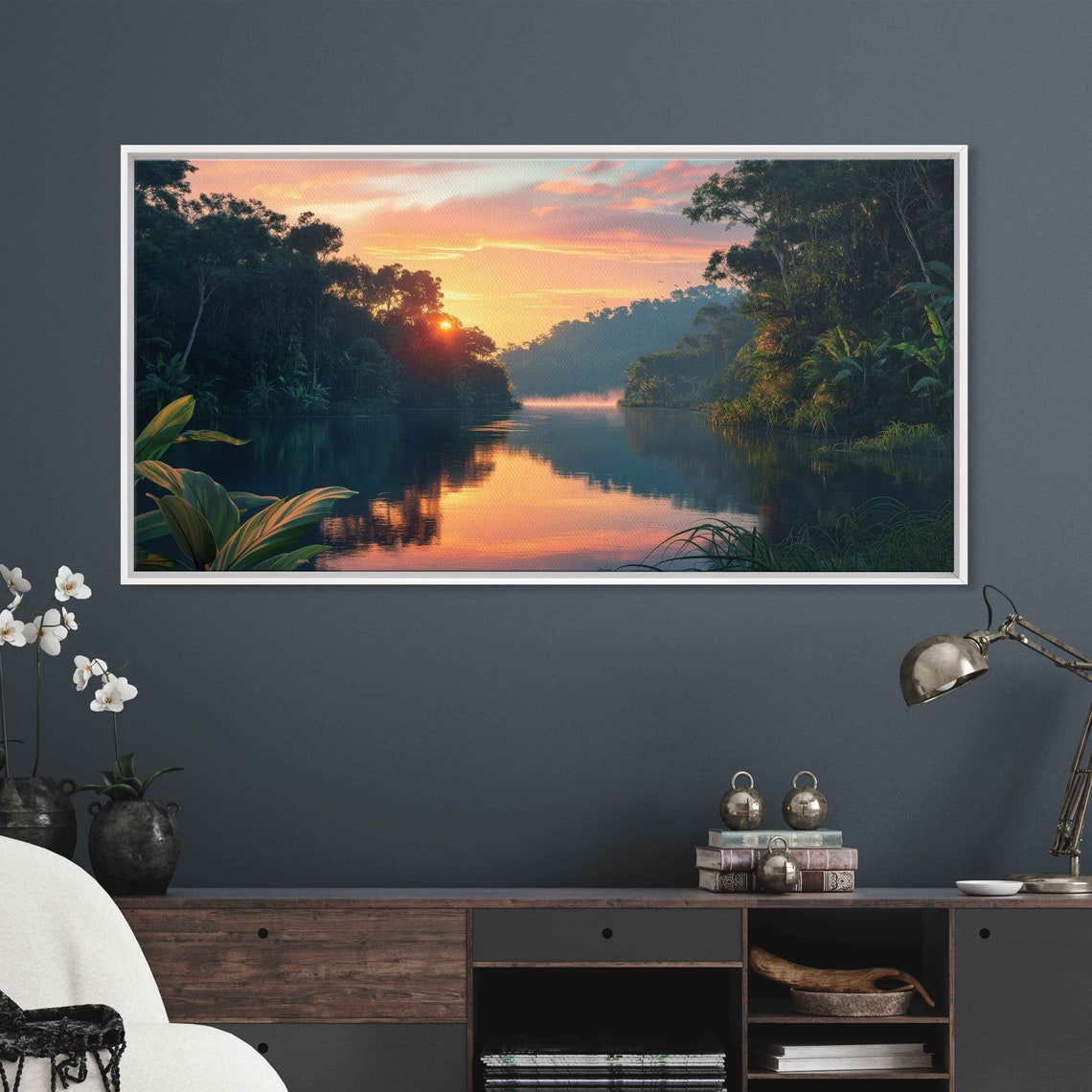 Rainforest At Sunset Panoramic Shot Wall Art Print Lush Jungle River Landscape Tropical Climate Nature Poster Ready To Hang - Image 3