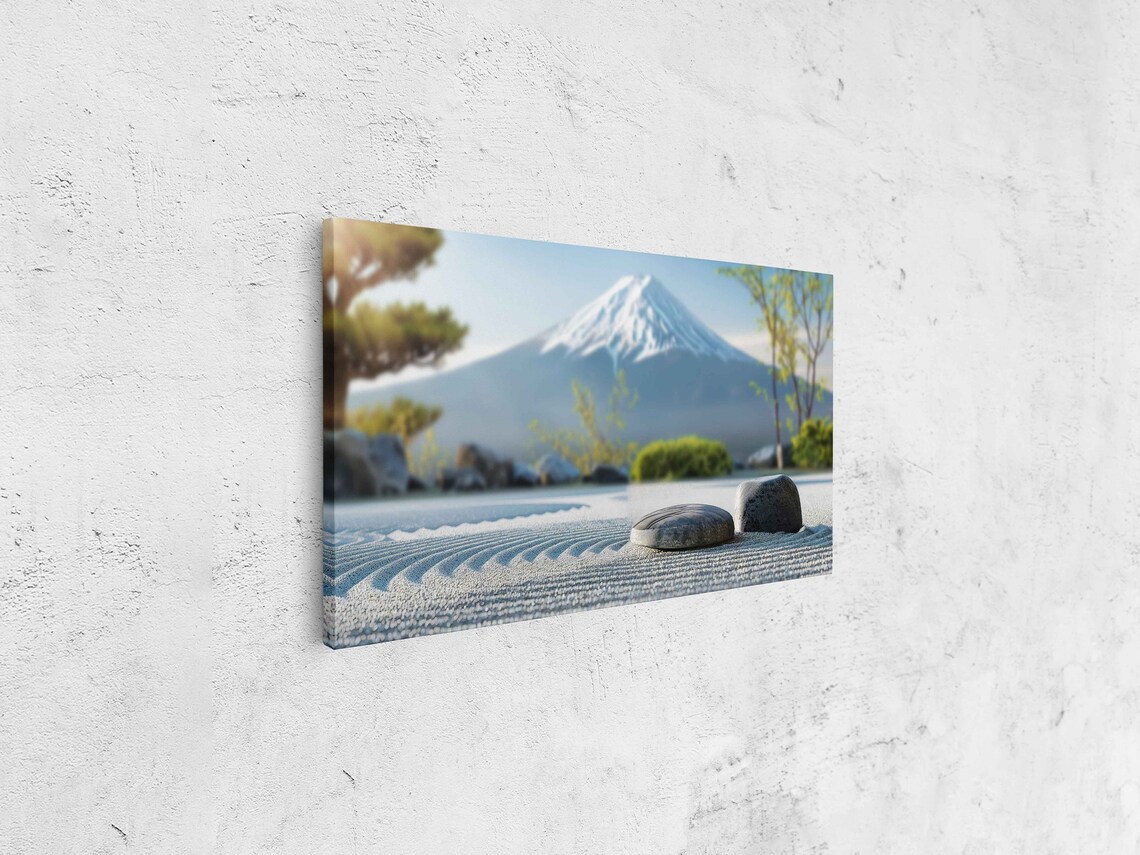 Mount Fuji Japan Zen Garden Raked Sand Rocks Serene Landscape Travel Poster - Image 4