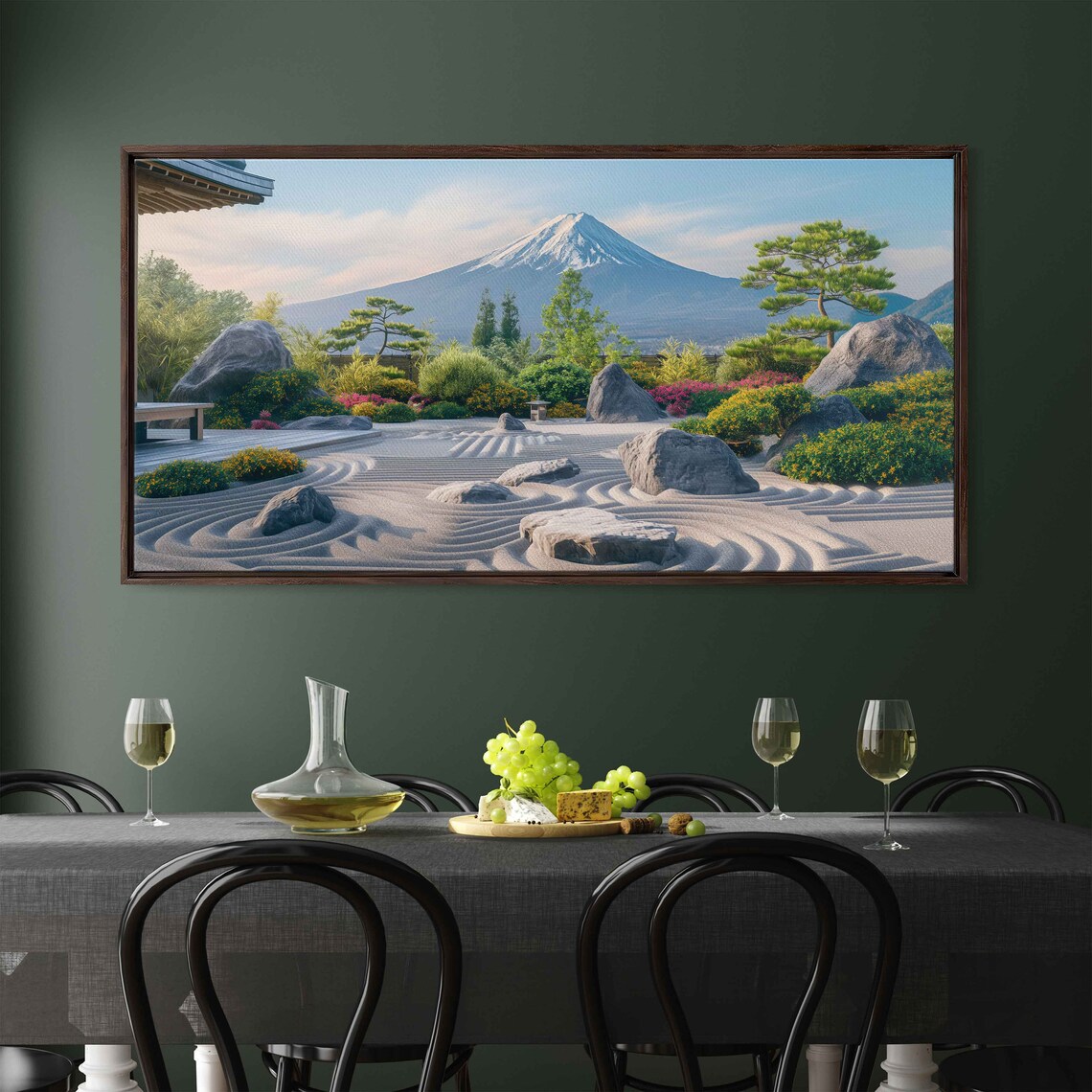 Mount Fuji Snow Peak Japanese Zen Rock Garden Raked Sand Vista Poster - Image 2