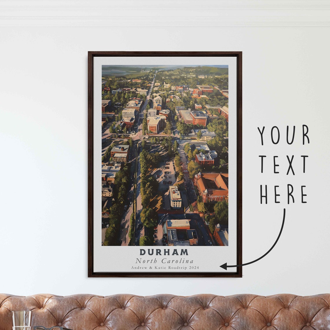 Durham North Carolina Aerial Downtown Brick Street Tree Lined Poster - Image 3