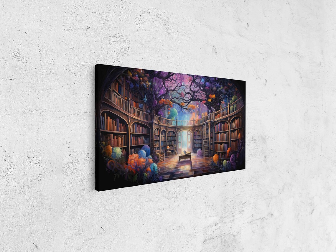 Enchanted Library Tree Of Knowledge Colorful Canopy Round Reading Hall Poster - Image 4