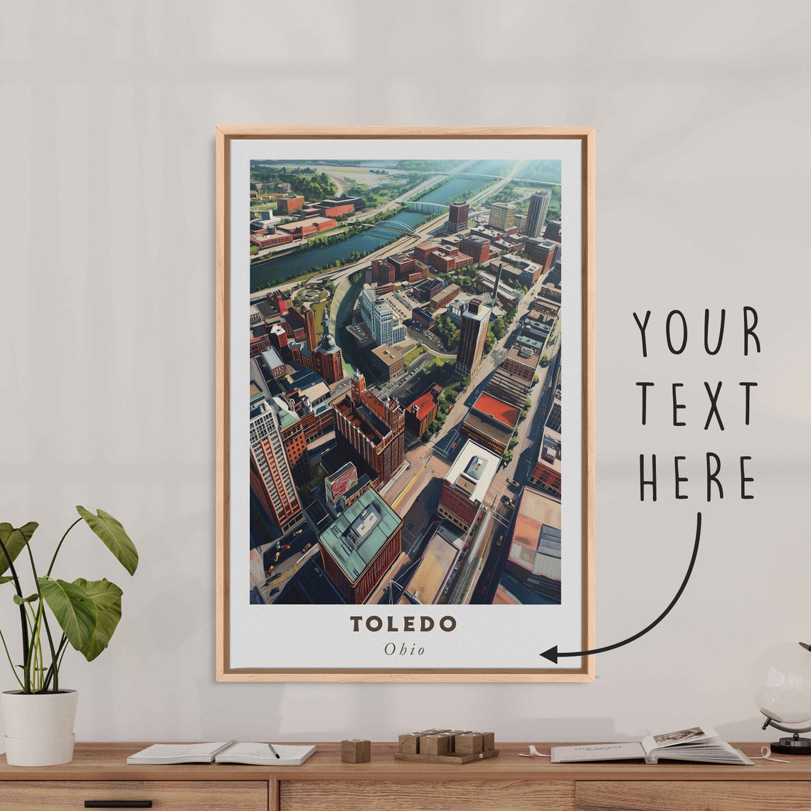 Toledo Ohio Aerial Downtown Riverfront Skyline Bright Day Poster