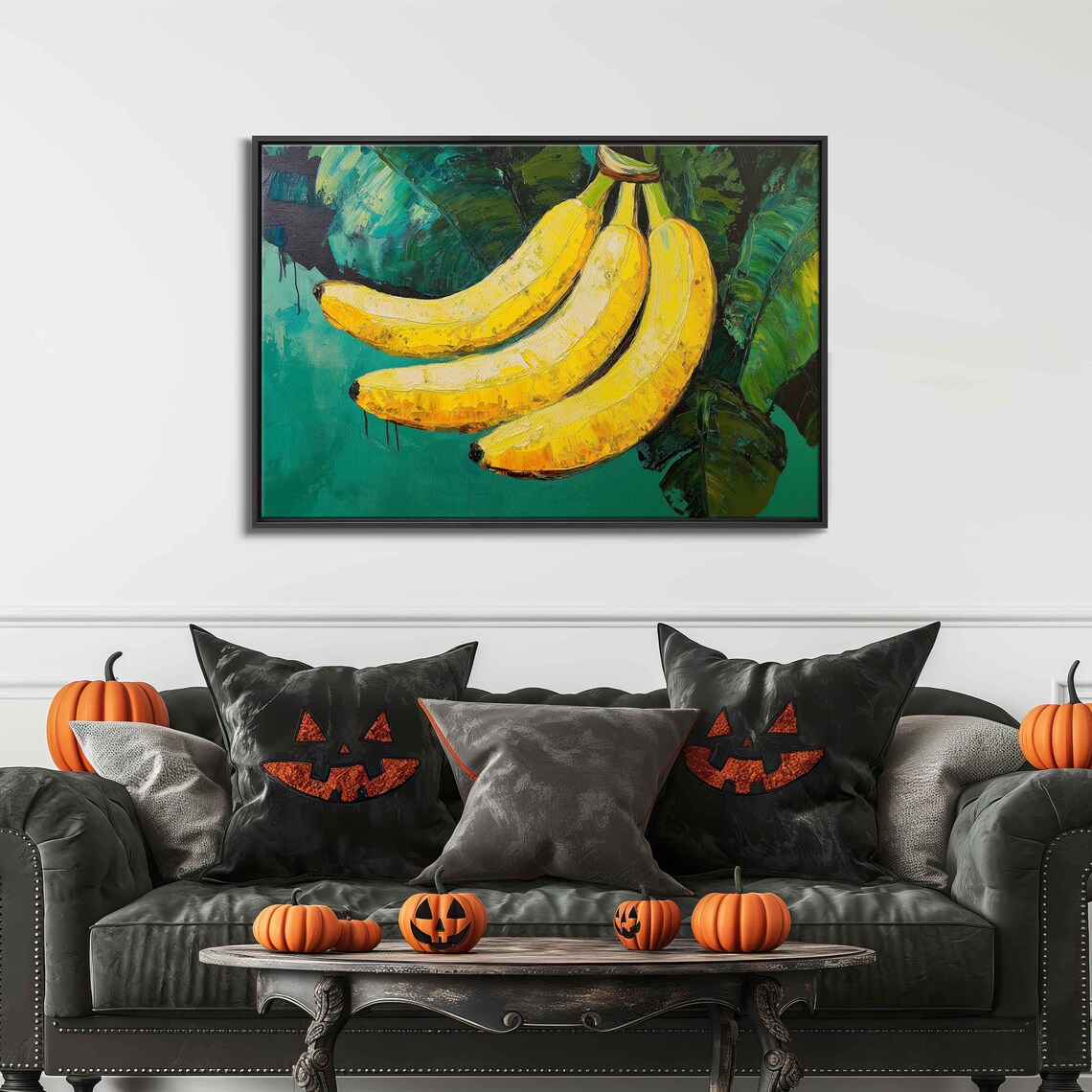 Bright Yellow Bananas Tropical Leaves Painterly Fruit Kitchen Wall Art - Image 3