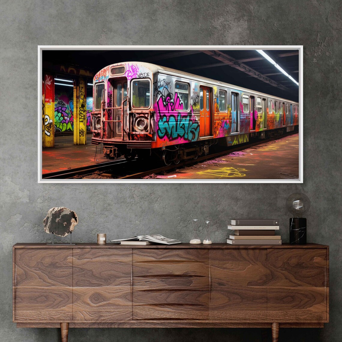 Graffiti Tagged Subway Train, Vibrant Spraypaint Art Print - Image 2