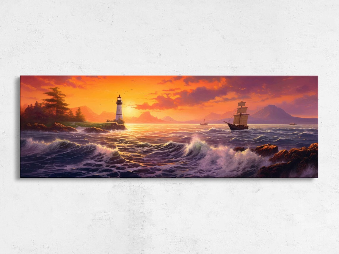 Lighthouse Seascape Oil Painting, Tropical Poster