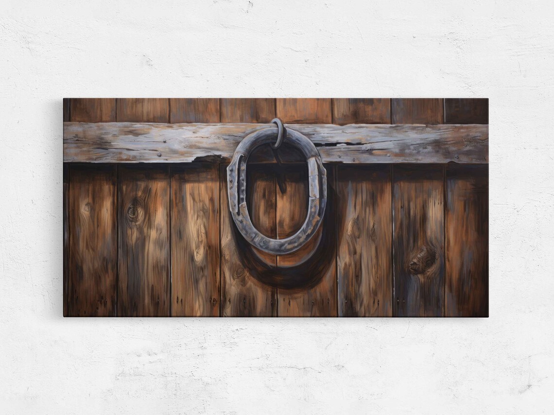 Rustic Horseshoe On Weathered Barn Door Planks Farmhouse Art Print