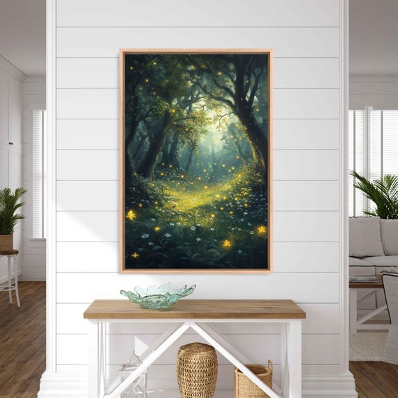 Enchanted Glade Wall Art Print Fireflies Ancient Trees Dreamy Atmosphere