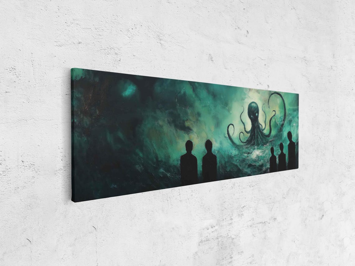 Cthulhu Sea Monster Rising Dark Waters Silhouette Figures Poster - Image 4