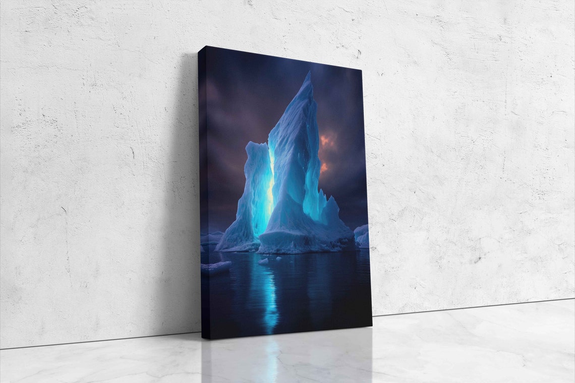Glowing Blue Iceberg Night Ocean Reflections Dramatic Arctic Poster - Image 4