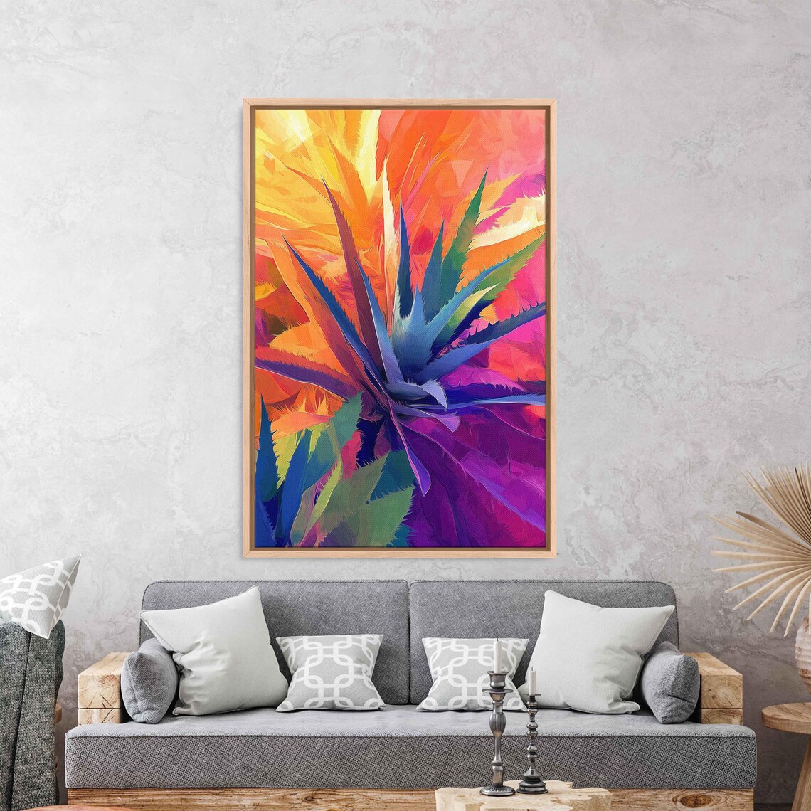 Fiery Abstract Agave Plant Painting With Vibrant Colors Art Poster
