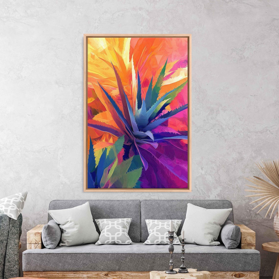 Geometric Vibrant Agave Plant Wall Art Print Nature Wall Art Abstract Plant Plant Mom Ready To Hang