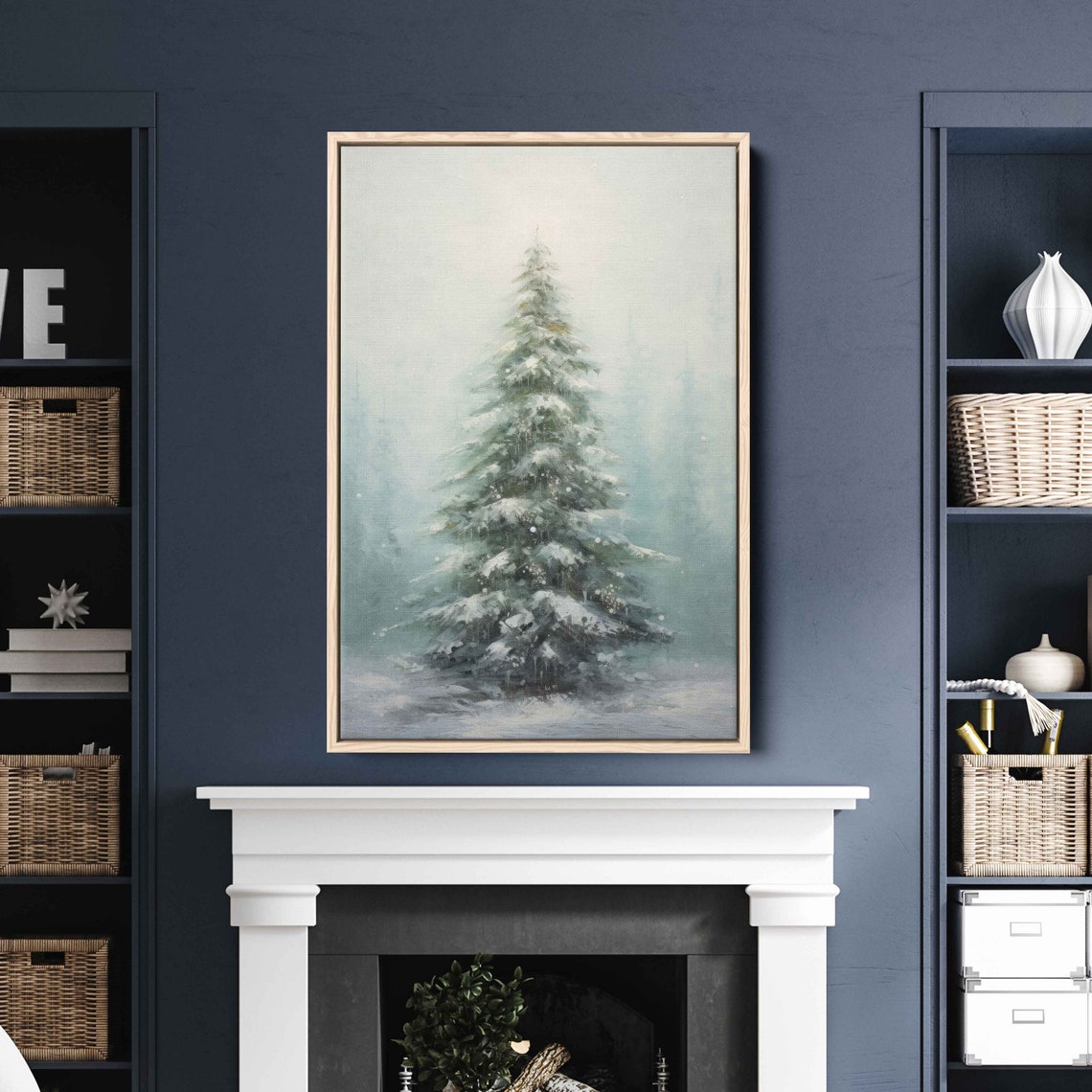 Snowy Evergreen Tree Winter Mist White Christmas Forest Poster - Image 3
