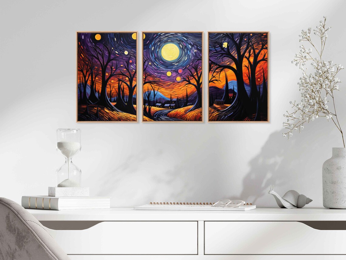 Van Gogh-Inspired Starry Night Halloween Art Print - Image 4